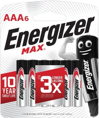 Батарейки ENERGIZER Max, AAA (LR03, 24А), алкалиновые, КОМПЛЕКТ 6 шт., в блистере