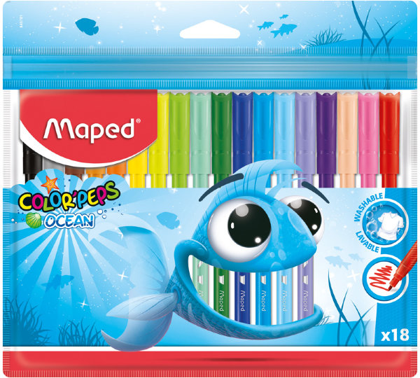 Фломастеры Maped "Color Pep's Ocean", 18цв., смываемые, ПВХ, европодвес