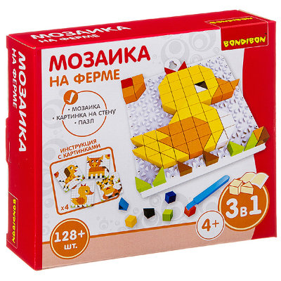 Логические, развивающие игры и игрушки Bondibon Мозаика «НА ФЕРМЕ», 128 дет.,***К48 BOX 16x4x14 см ***К22654