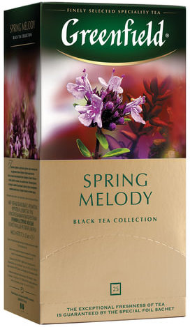 Чай GREENFIELD (Гринфилд) "Spring Melody" (Мелодия весны), черный, со вкусом чабреца, 25 пакетиков в конвертах по 2 г, 0525