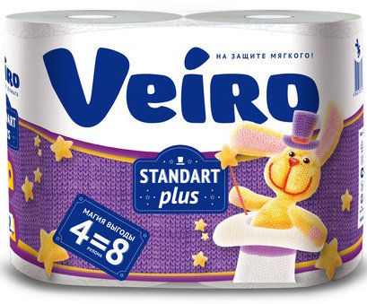 Бумага туалетная Veiro "Standart Plus", двухслойная, 4 рулона