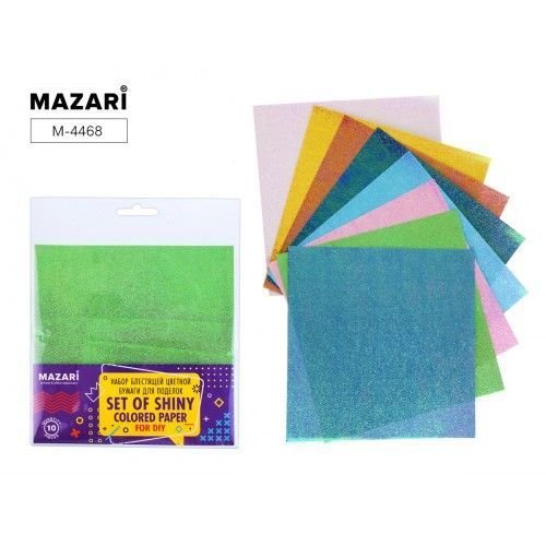 MAZARI Набор блестящей цветной бумаги, однотонная 15*15см, 10 листов M-4468