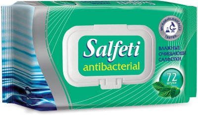 Салфетки влажные, 72 шт., SALFETI "Antibacterial", антибактериальные, крышка-клапан