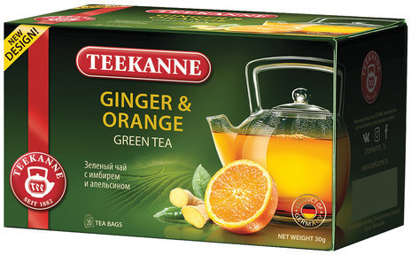 Чай TEEKANNE (Тиканне) "Ginger&Orange", зеленый, имбирь/апельсин, 20 пакетиков, Германия, 0306_3030